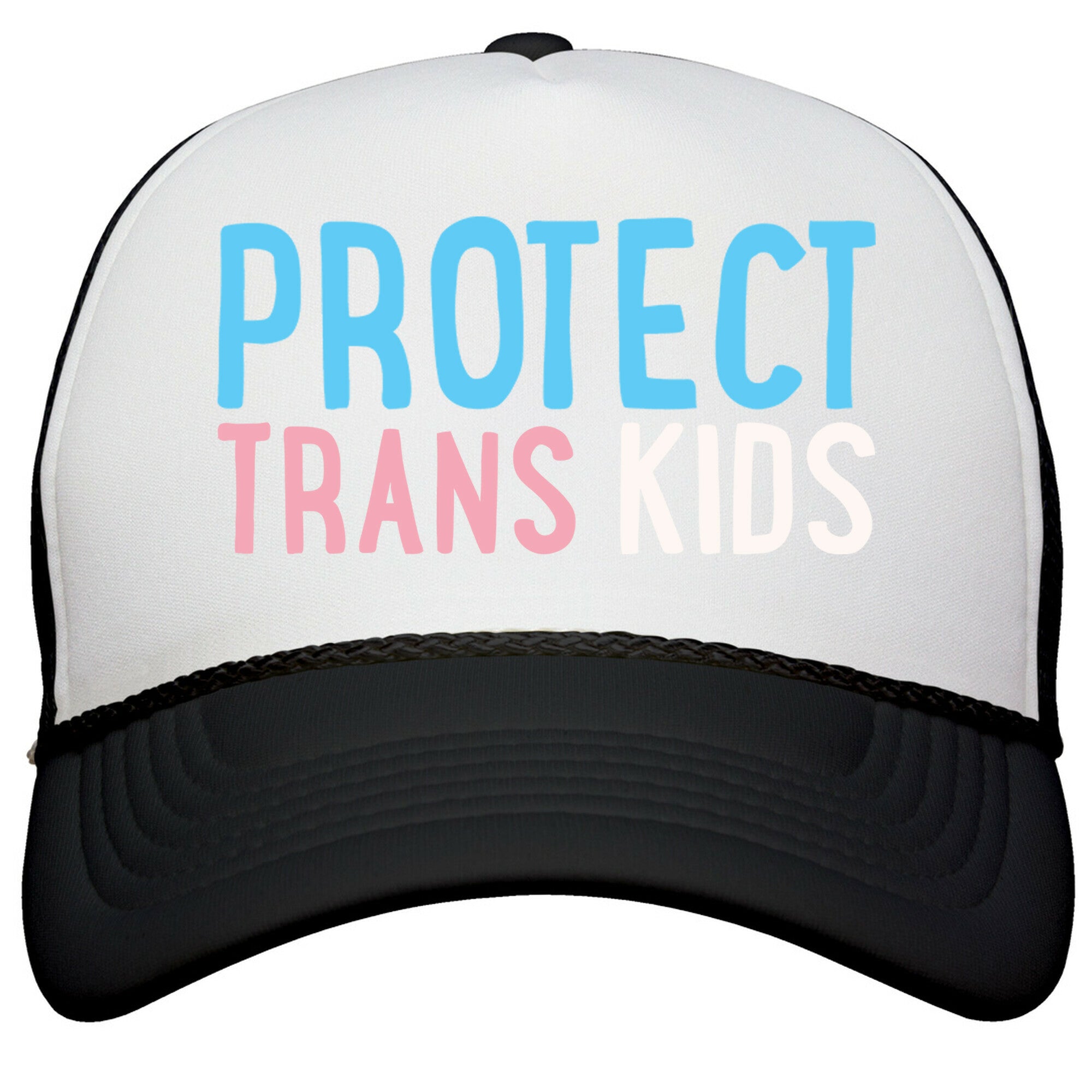 Protect Trans Kids White Print Snapback Trucker Hat